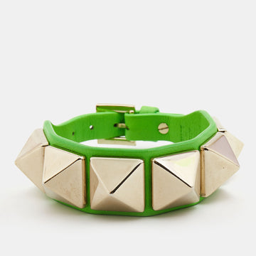 VALENTINO Rockstud Neon Green Gold Tone Wrap Bracelet
