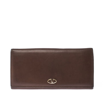 Valentino Brown Leather V Ring Flap Continental Wallet