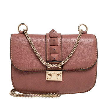 Valentino Antique Rose Leather Small Rockstud Glam Lock Flap Bag