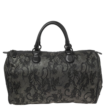 Valentino Black Lace and Leather Boston Bag