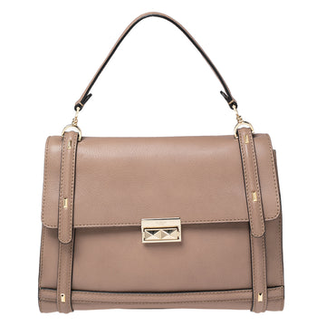 Valentino Beige Leather Studded Flap Top Handle Bag