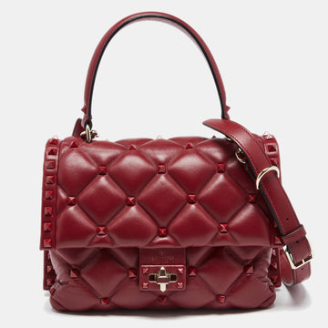 Valentino Red Quilted Leather Medium Candystud Top Handle Bag