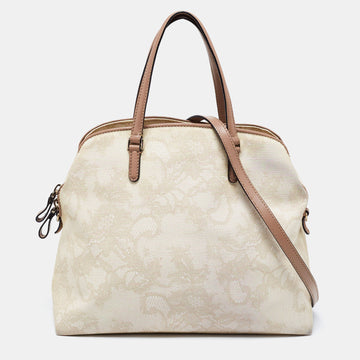 Valentino Cream/Brown Leather And Lace Bow Dome Bag
