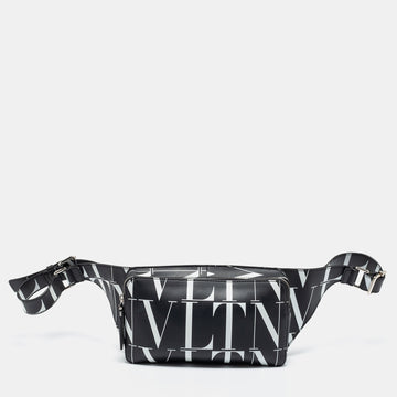 Valentino Black/White Leather VLTN Print Belt Bag