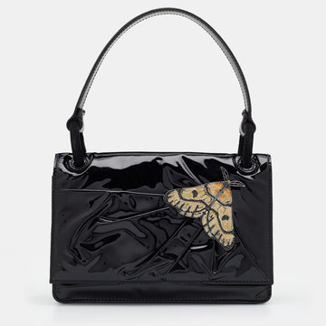 Valentino Black Patent Leather Butterfly Embellished Shoulder Bag