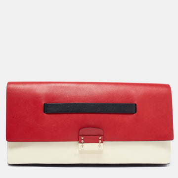 Valentino Red/Cream Leather Flap Clutch