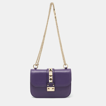 Valentino Purple Leather Glam Lock Shoulder Bag