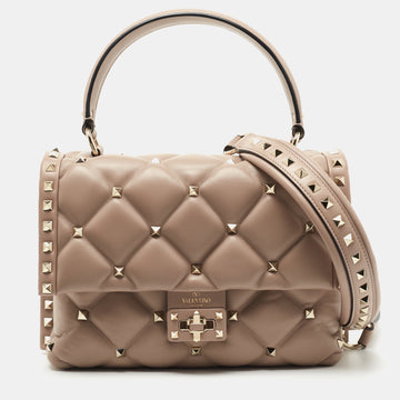 Valentino Pink Leather Medium Candystud Top Handle Bag