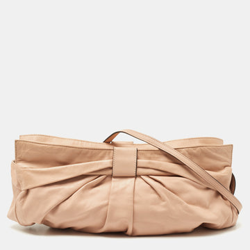 VALENTINO Beige Leather Bow Detail Shoulder Bag