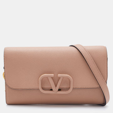 VALENTINO Beige Leather Small VSling Clutch Bag
