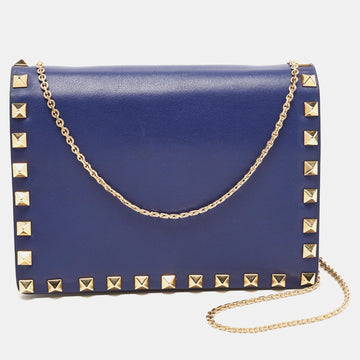 VALENTINO Blue Leather Rockstud Mini Chain Crossbody Bag