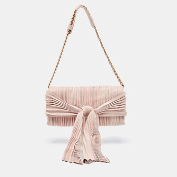VALENTINO Pink Pleated Leather Bow Shoulder Bag