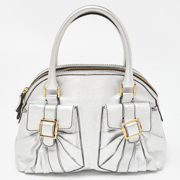 VALENTINO Silver Leather Front Pocket Satchel