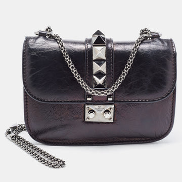 VALENTINO Black Leather Small Rockstud Glam Lock Flap Bag