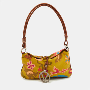 VALENTINO Multicolor Print Satin and Leather Baguette Bag