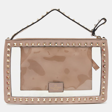 VALENTINO Pink/Transparent Leather and PVC Rockstud Clutch
