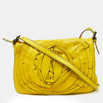 VALENTINO Yellow Leather Petale Rose Shoulder Bag
