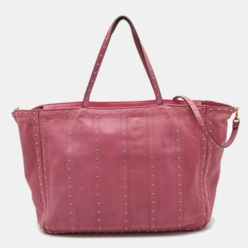 VALENTINO Pink Leather Studded Zip Tote