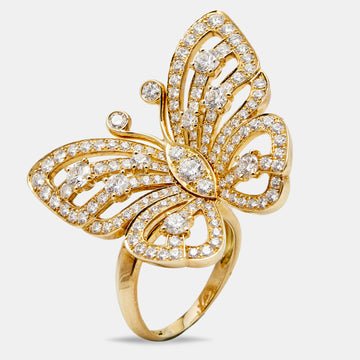 Van Cleef & Arpels Flying Butterfly Between the Finger Diamond 18k Yellow Gold Ring Size 53