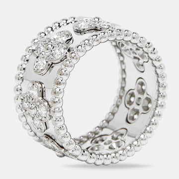 Van Cleef & Arpels Perlee Clover Diamond 18k White Gold Large Model Ring 56