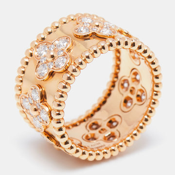 Van Cleef & Arpels Perlee Clover Diamonds 18k Rose Gold Ring Size 55