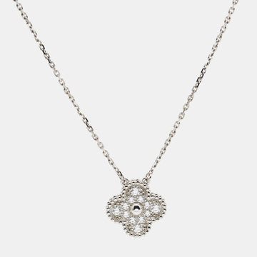 Van Cleef & Arpels Vintage Alhambra Diamonds 18k White Gold Necklace