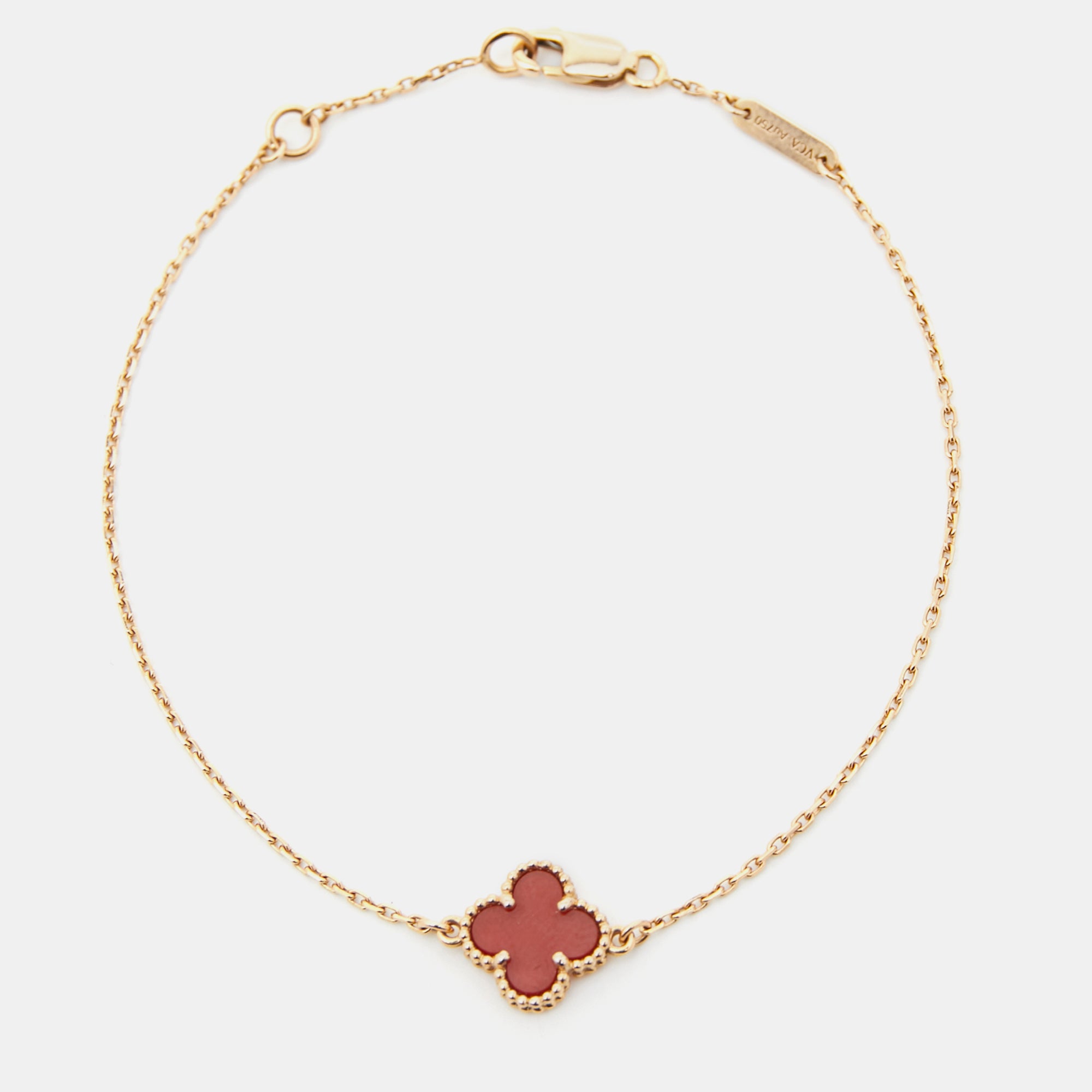 VAN CLEEF & ARPELS 18K Rose Gold Carnelian Sweet Alhambra Bracelet 1347082  | FASHIONPHILE