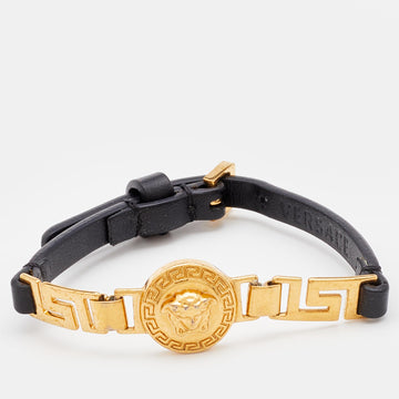 VERSACE Medusa Leather Gold Tone Bracelet
