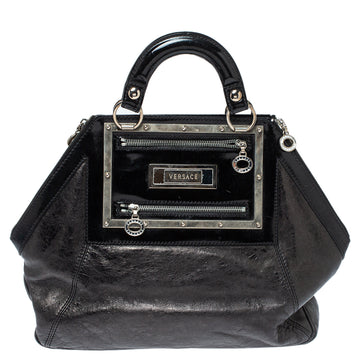Versace Black Patent And Leather Hit Satchel