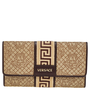 Versace Beige/Brown Medusa Canvas And Leather Continental Wallet