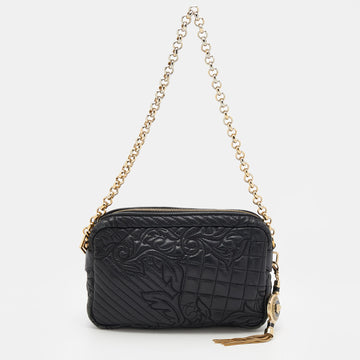 Versace Black Leather Barocco Vanitas Zip Shoulder Bag