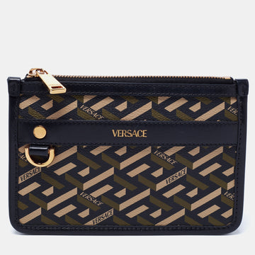 Versace Black Coated Canvas and Leather La Greca Clutch