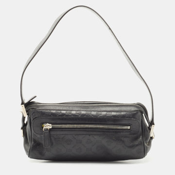 VERSACE Black Embossed Leather Front Pocket Baguette Bag