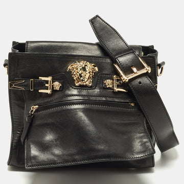 VERSACE Black Leather Donna Palazzo Shoulder Bag