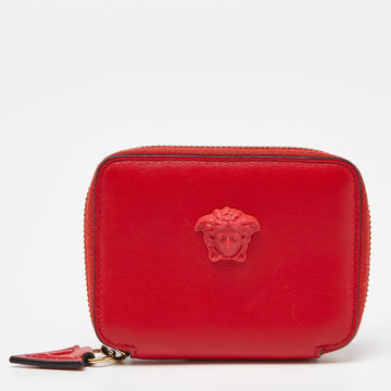 VERSACE Red Leather Medusa Zip Coin Purse