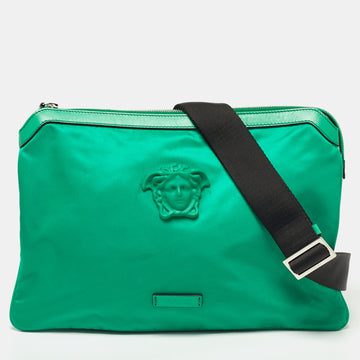VERSACE Green Nylon and Leather Medusa Crossbody Bag