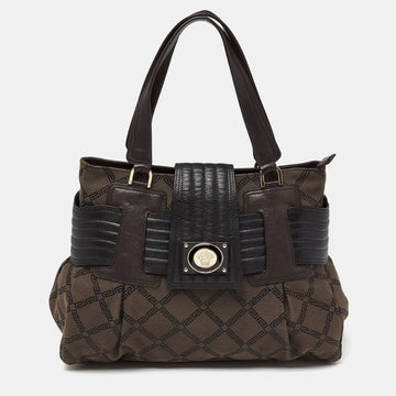 VERSACE Brown/Black Monogram Fabric and Leather Medusa Tote