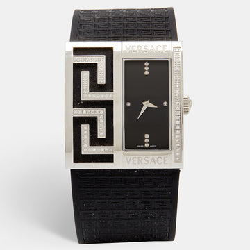Versace Black Diamonds Stainless Steel Leather  V-Greca 64Q Women's Wristwatch 36 mm