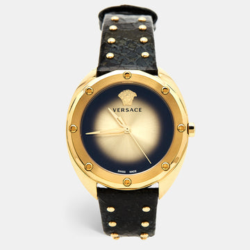 VERSACE Black Gold Plated Stainless Steel Leather Shadov VEBM00318 Women's Wristwatch 38 mm