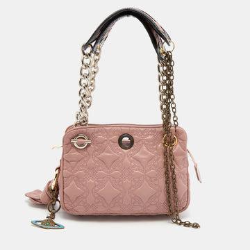 Vivienne Westwood Rose Pink Quilted Leather Chain Shoulder Bag