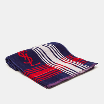 YVES SAINT LAURENT Vintage Red/Navy Blue Logo Patterned Terry Towel