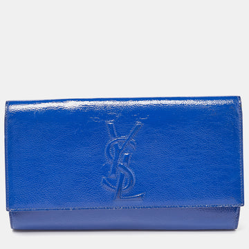 YVES SAINT LAURENT Blue Patent Leather Belle De Jour Flap Clutch