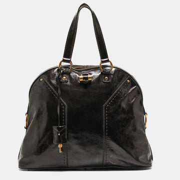 YVES SAINT LAURENT Choco Brown Patent Leather Oversized Muse Bag