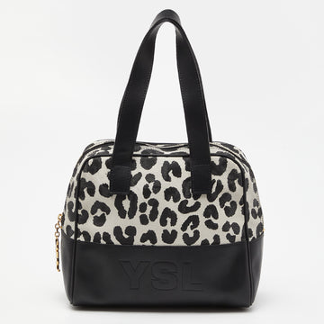 YVES SAINT LAURENT Black/White Leopard Print Coated Canvas and Leather Satchel