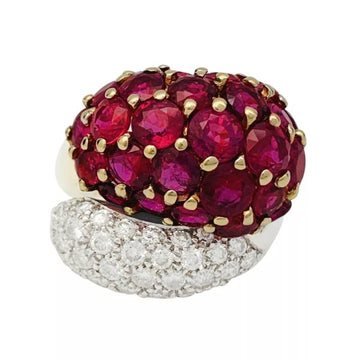 Two golds rubies and diamonds ring.
