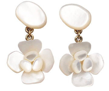 CHANEL Rare Mother of Pearl Flower Dangle Piercing Earrings