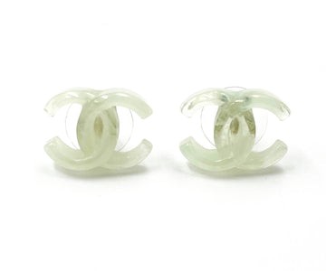CHANEL Green Resin Ice CC Large Piercing Earrings