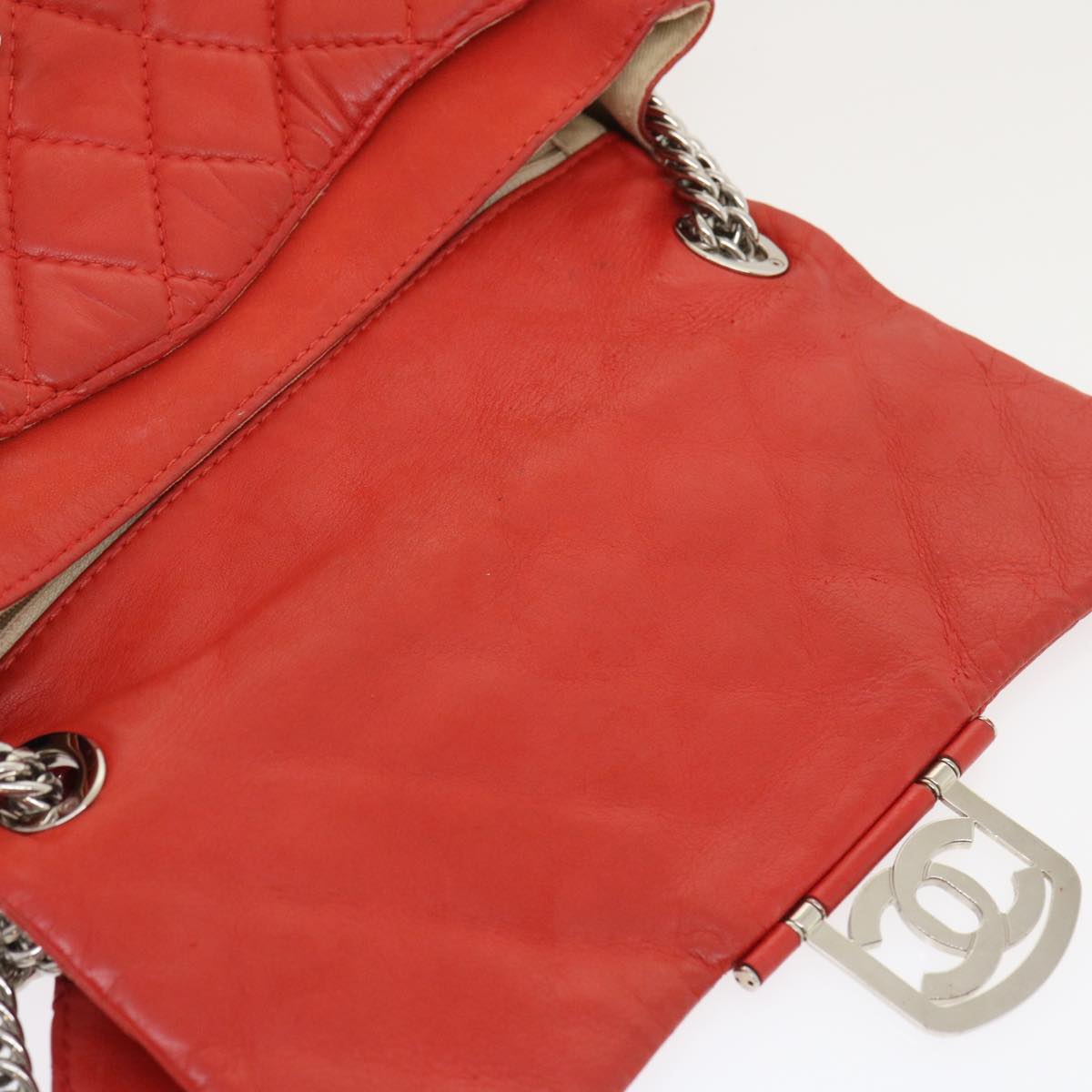 Chanel Matelasse Chain Flap Shoulder Bag Lamb Skin Turn Lock Red CC Auth 35174A
