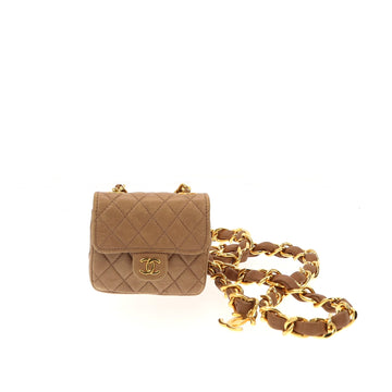 CHANEL golden Chain Belt with little bag in brown leather