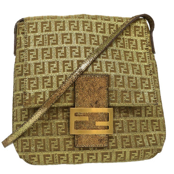 FENDI Zucchino Canvas Shoulder Bag Gold Auth rd2792